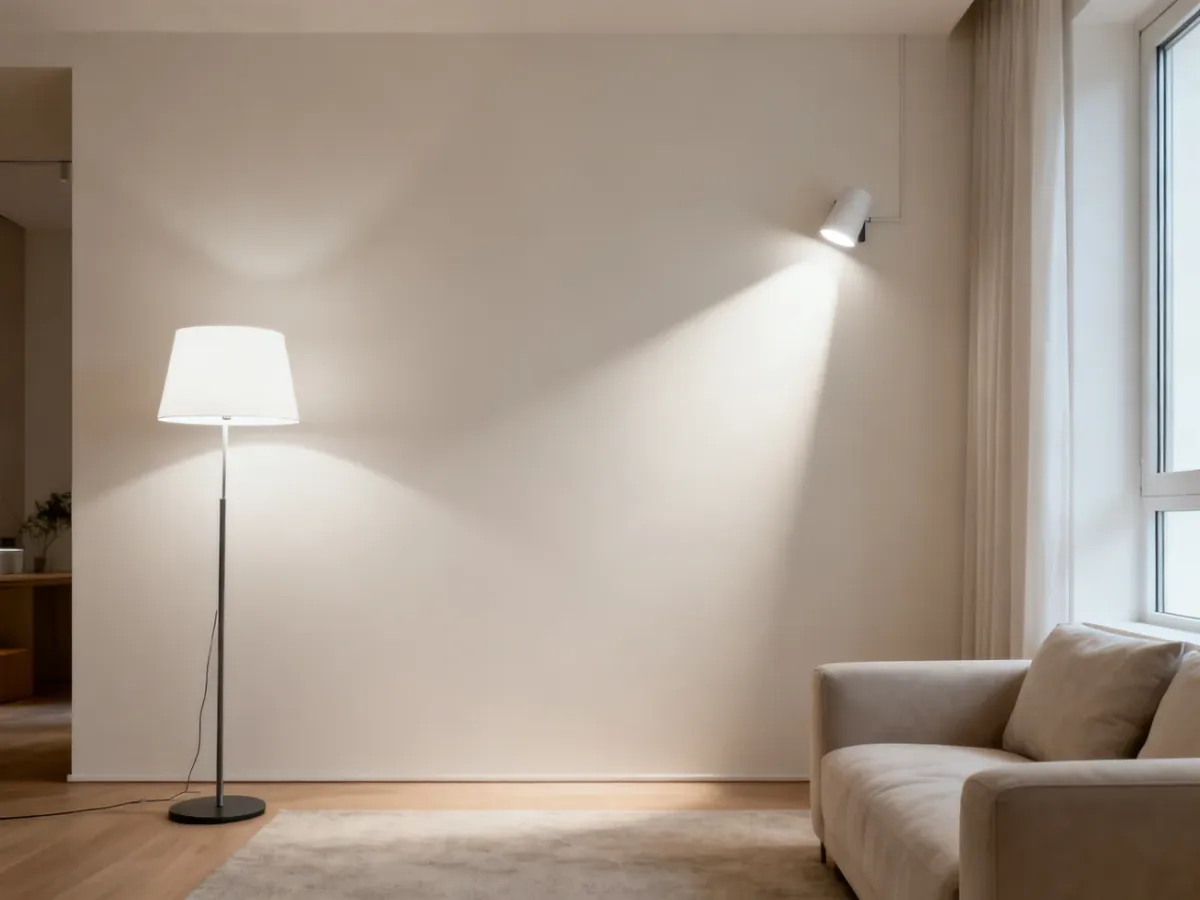 Pokój oświetlony światłem dziennym i neutralnymi lampami